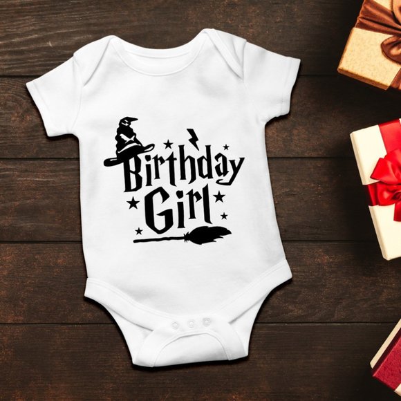 *NEW* Baby Onesie - Birthday Girl - Harry Potter Theme - White, 100% Cotton - Picture 4 of 5